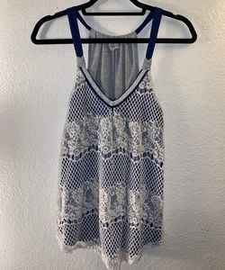 Navy Blue Crochet Layered Tank